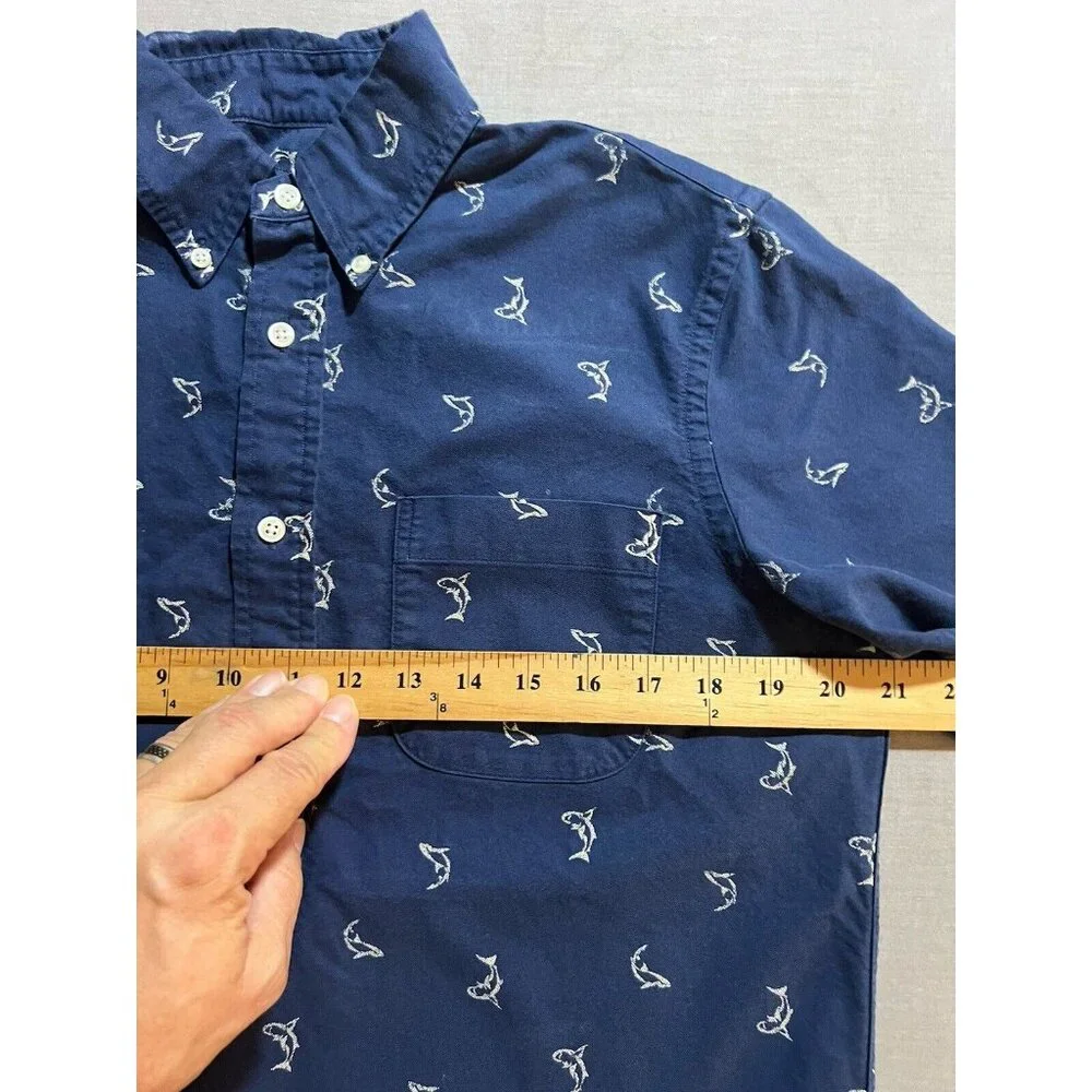 Ralph Lauren All Over Sharks 1/2 Button Shirt Mens‎ S Blue Short Sleeve Pullover